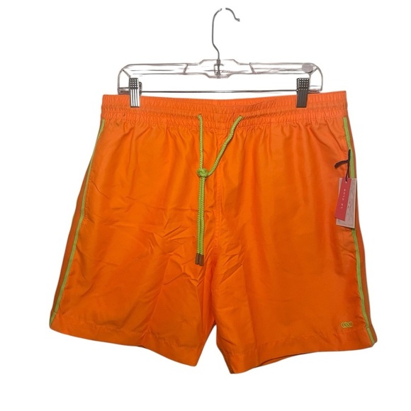 Le Club NWT Men's Orange Swim Trunks XL Drawstring Waist 7" Inseam - Picture 2 of 6